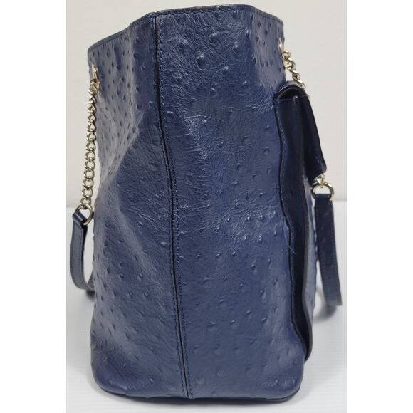 Kate Spade Elegant Halsey La Vita Blue Ostrich Cow Leather Tote Shoulder Bag‎ - Picture 8 of 16